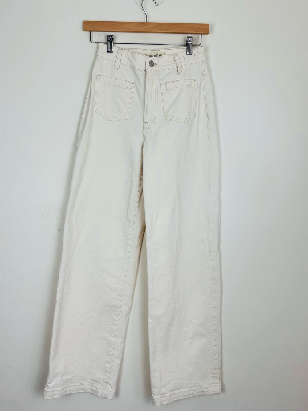 Madewell Perfect Vintage Wide Leg Jeans in Ivory Off White Patch Pockets Size 24